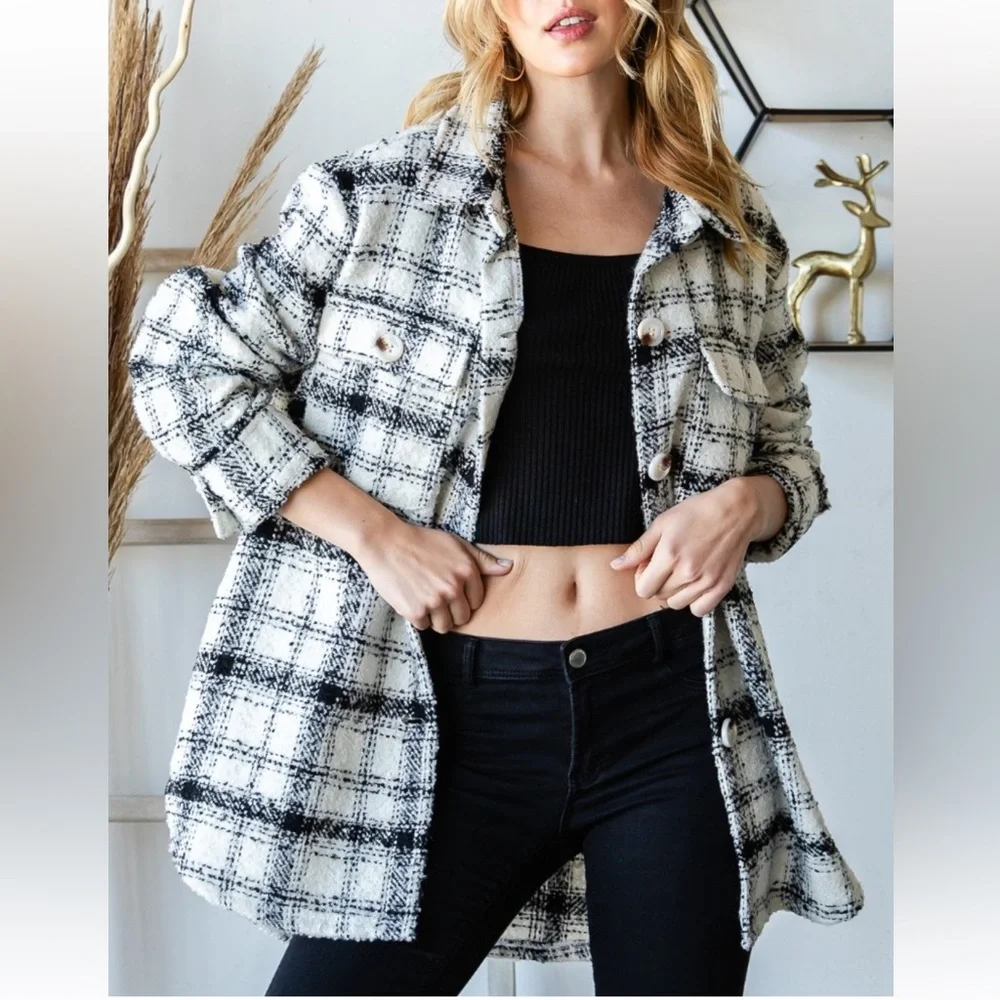 59 Plaid Tweed Flap Pocket Shacket/Jacket - Picture 4 of 7